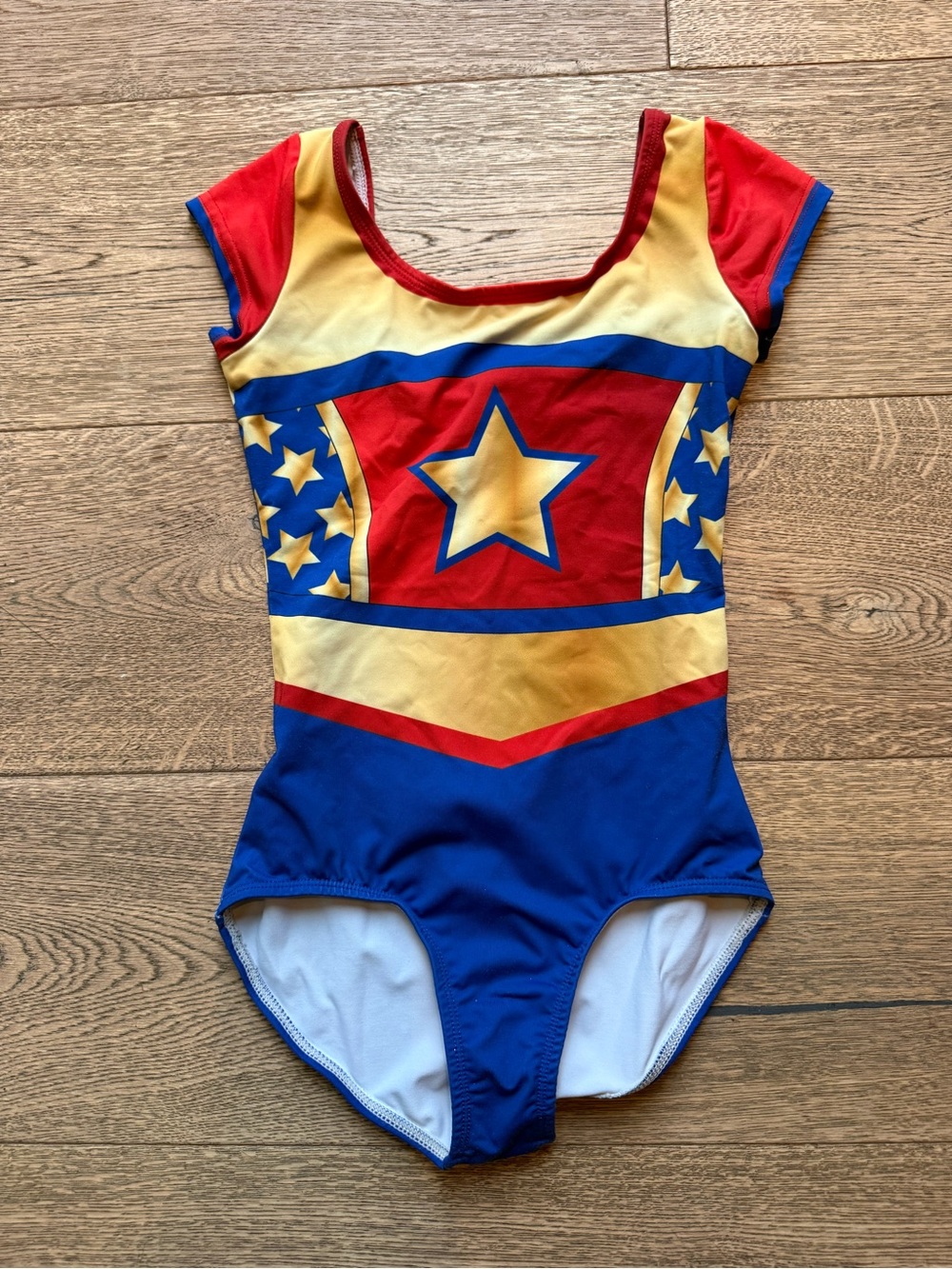 Girls' Superhero Star Leotard - Red, Blue & Yellow